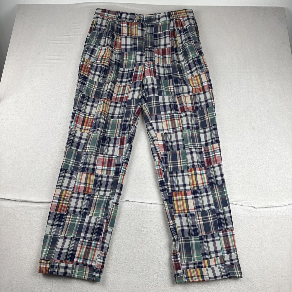 Jos A Bank Patchwork Madras Mens Chino Pants fits 34*31 Colorful Preppy Derby